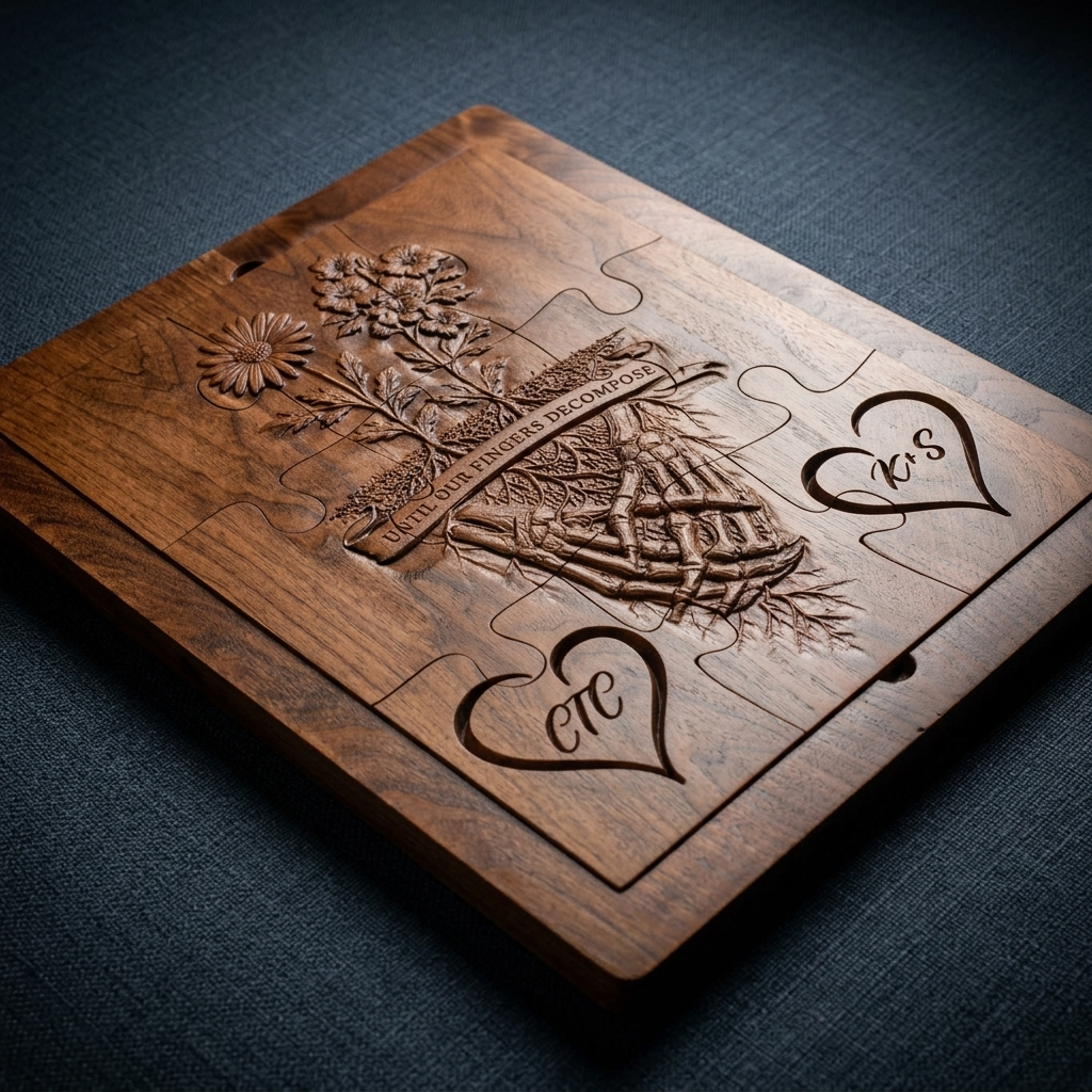 Carved Wooden Puzzle Plaque - Perspective View