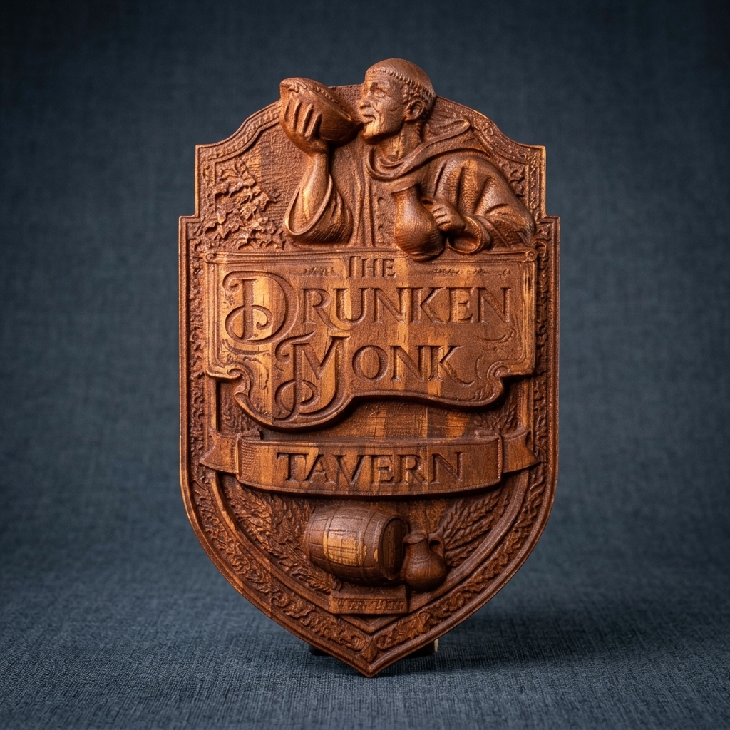 Drunken Monk Tavern Carved Sign